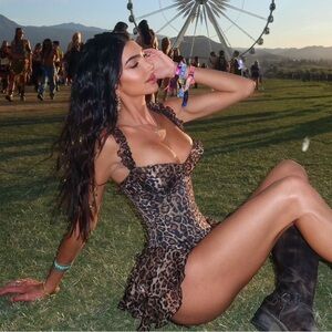 Oh Polly Ruffled Corset Bodysuit in Leopard Print